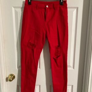 SHEIN Bold Red Denim Pants
